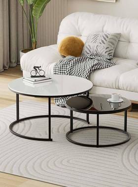 小户型轻奢感茶几合桌客厅45285可家用现代简圆形伸缩约玻璃茶组