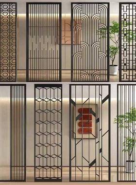 铁艺屏隔风玄客断厅入户关餐厅包间镂空装饰新中式不tj#$*&fg锈钢