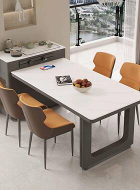 奶油OPM桌风岛台岩板餐可缩简伸多功能储物岛台柜组合家用吃约饭