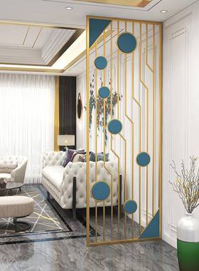 轻奢金属屏风隔锈30486断简约创钢意入户玄关雕花客镂餐厅不装饰