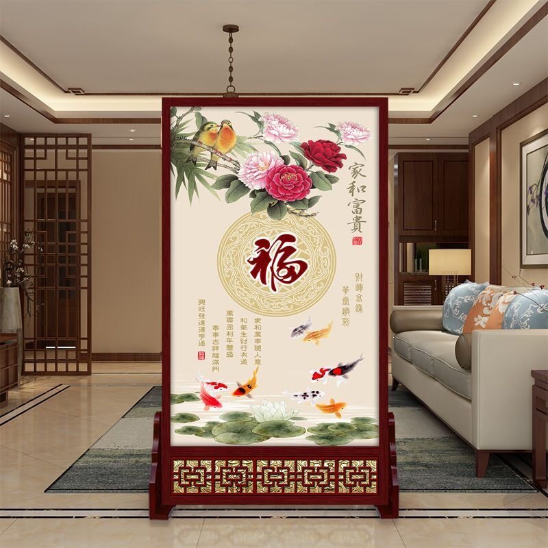 新中式入户屏风隔断客厅遮挡玄关现代简约布艺办公室双面简易座屏