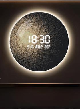 HS-05240档圆形入户奢玄关装画led数字时钟带灯挂画现高代轻饰抽