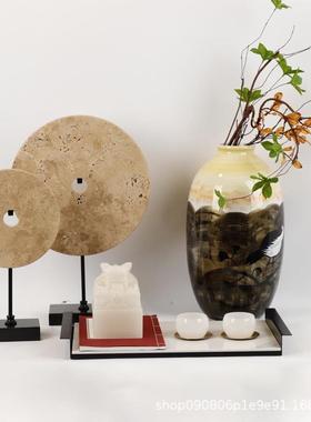 新别中创意洞石平安摆RDQ扣件样板房玄关售楼处墅式托盘套组陶瓷