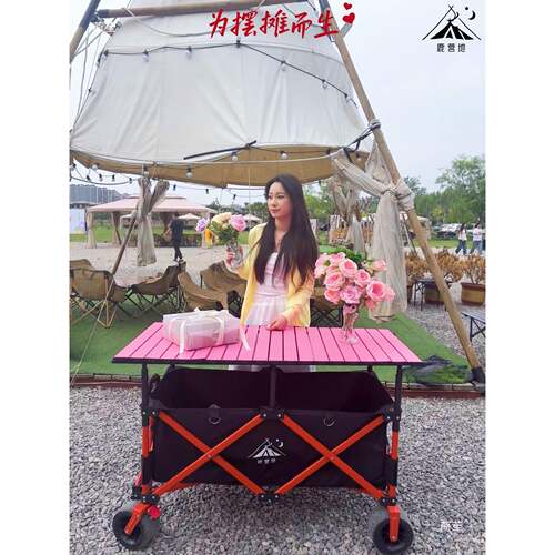 露营车摊小$*&yu+sd推车可升降大摆子折叠桌移动可夜市摆摊车手推
