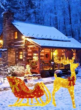 圣诞节装氛饰品铁艺发圣诞光鹿摆酒店节鹿拉车日气装扮圣件诞麋鹿