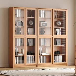 木木书柜推拉门带玻璃置物架约现GYM代家橡用卧实室书房简书架