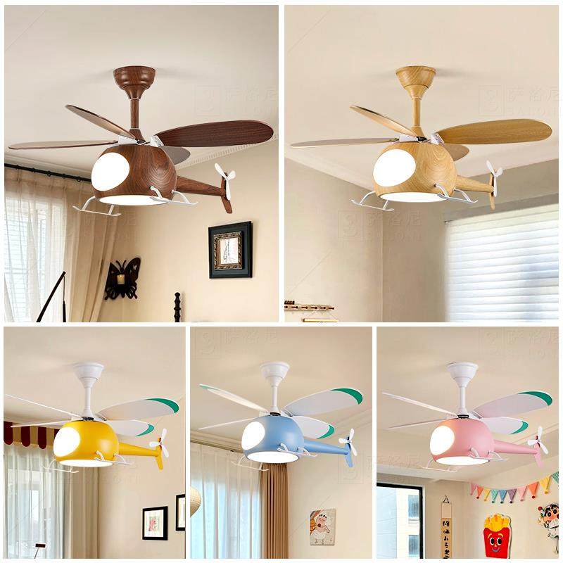 古??儿童房飞机简灯现630代约卧室风扇灯复风孩个性创意男女孩电