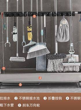 ?不挂锈钢移动拖把架落地式把阳台扫墩布置物架子清商VMY用洁工具