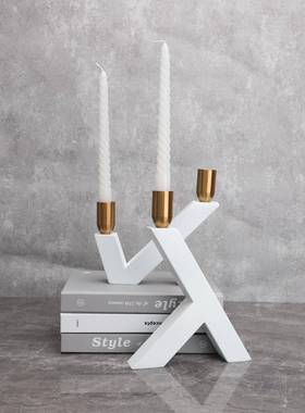 新中创意金式属白色人字烛台0041居样板房书房艺家客厅玄关工品摆