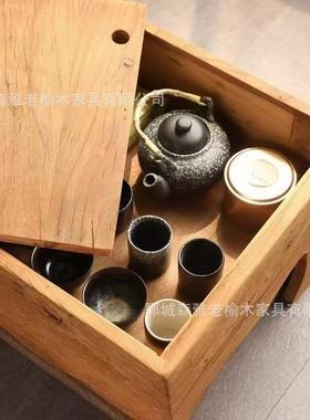 新实中木式榻榻茶桌小矮桌子木老米榆飘窗地台QAA桌炕几休闲煮茶