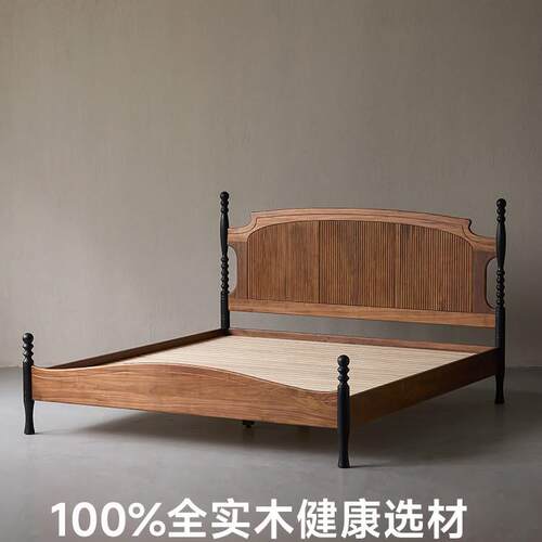 崇匠具cj-25100法式复古实木床中古风1家8主卧大床美式北美米胡黑