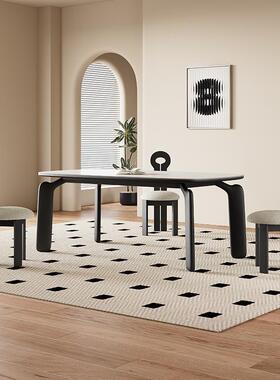 2024新餐款岩板餐桌奶08565油风小户型家白蜡木组大象腿桌吃饭用