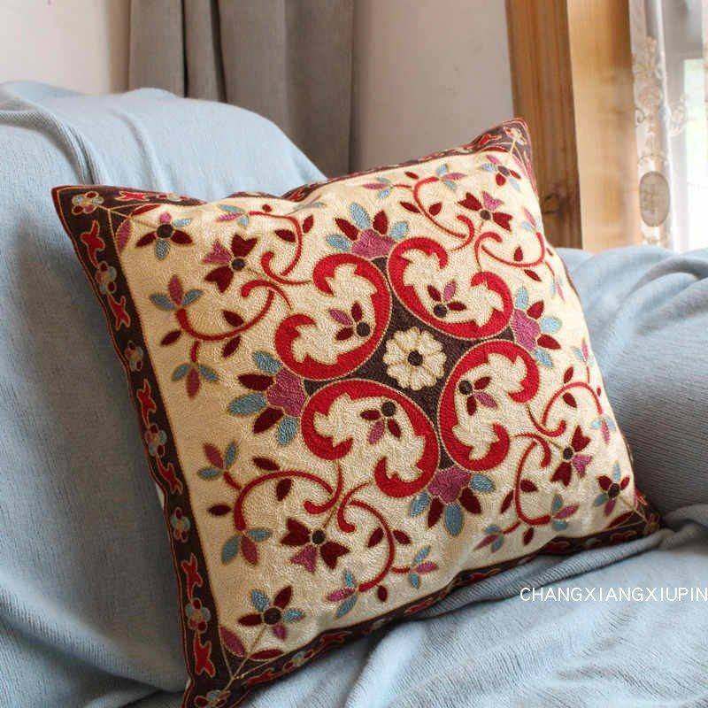 美田园式风刺绣花抱枕套样板房客靠厅沙发垫外皮车花朵方形内CSA,居家布艺,抱枕被,淘宝优惠券,粉丝福利购,淘宝优惠卷