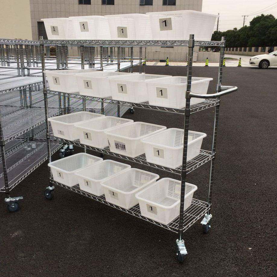 NSF出口置物架车可料移动不锈网钢货58架网格周转配车线车