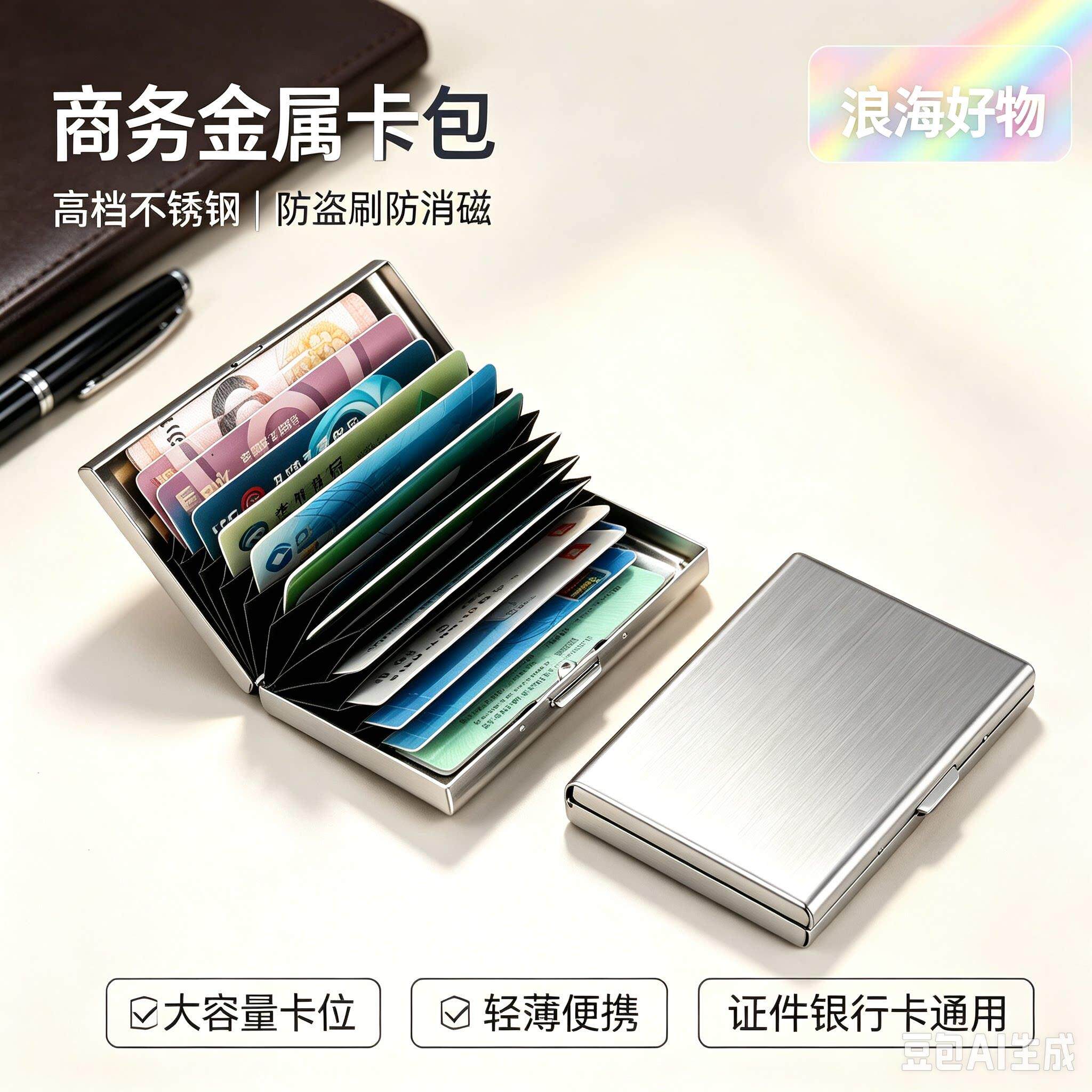 43095下单立减5R0商】不锈钢金属卡包超薄防消磁多卡位【务防盗刷