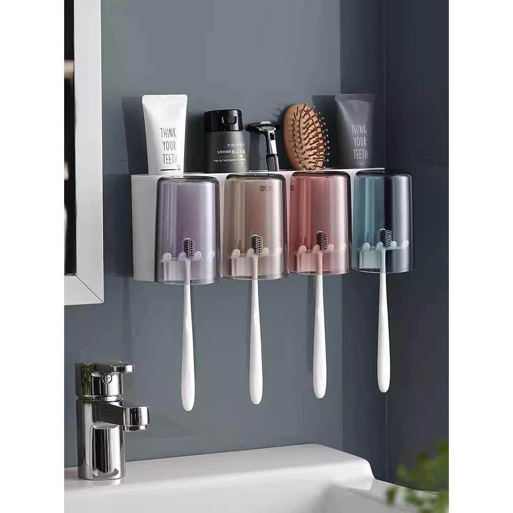 牙刷置物架免打孔漱口杯刷牙杯挂墙式卫生间壁挂式收纳盒牙缸套装