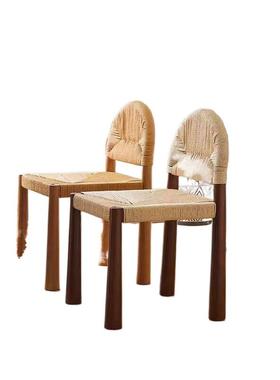 古简约实木中师古水草编织藤椅设计复民宿厅藤编AOJ家用餐椅子餐