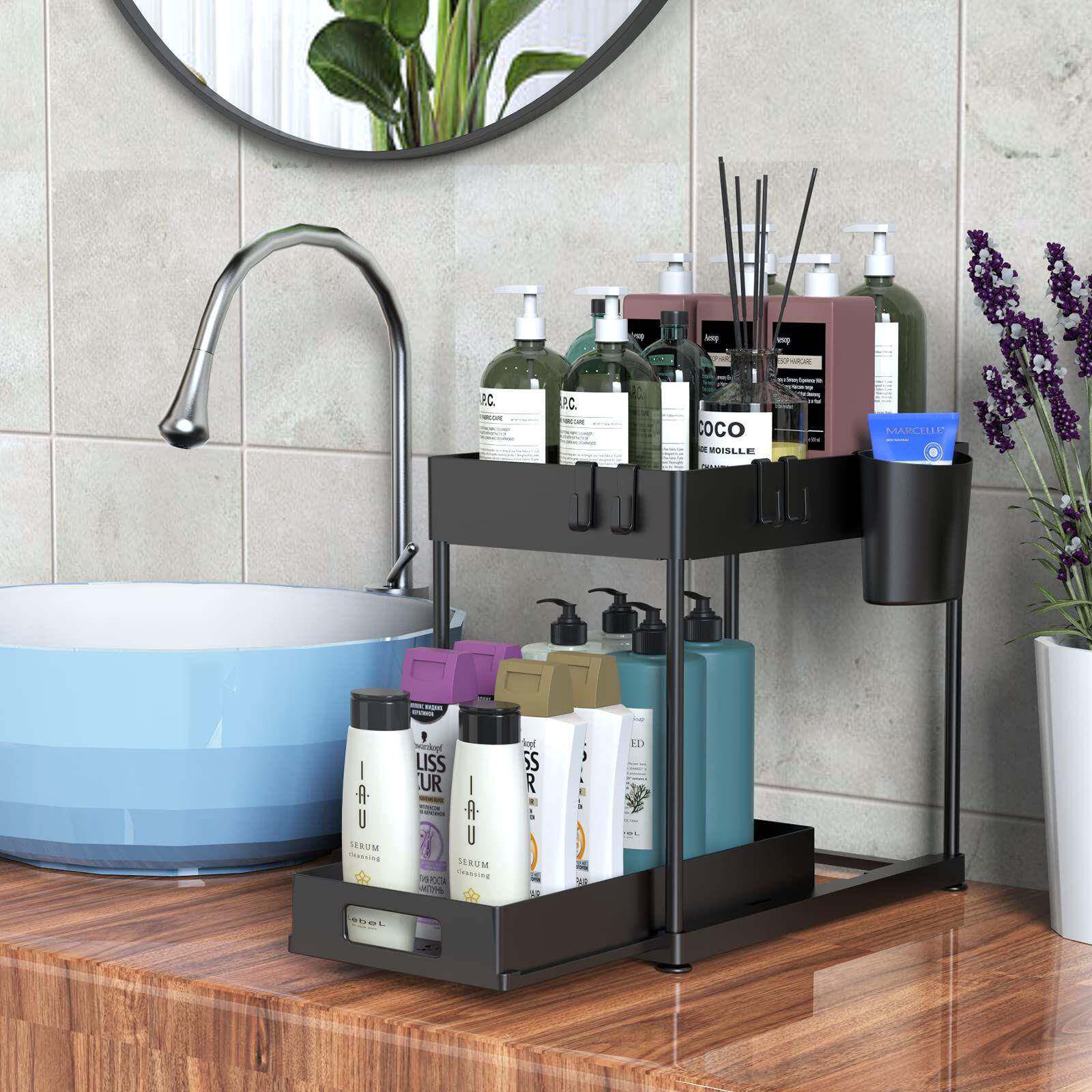 厨多层置物架台房面收纳下架伸抽拉式带滑轮-可缩水槽置物架