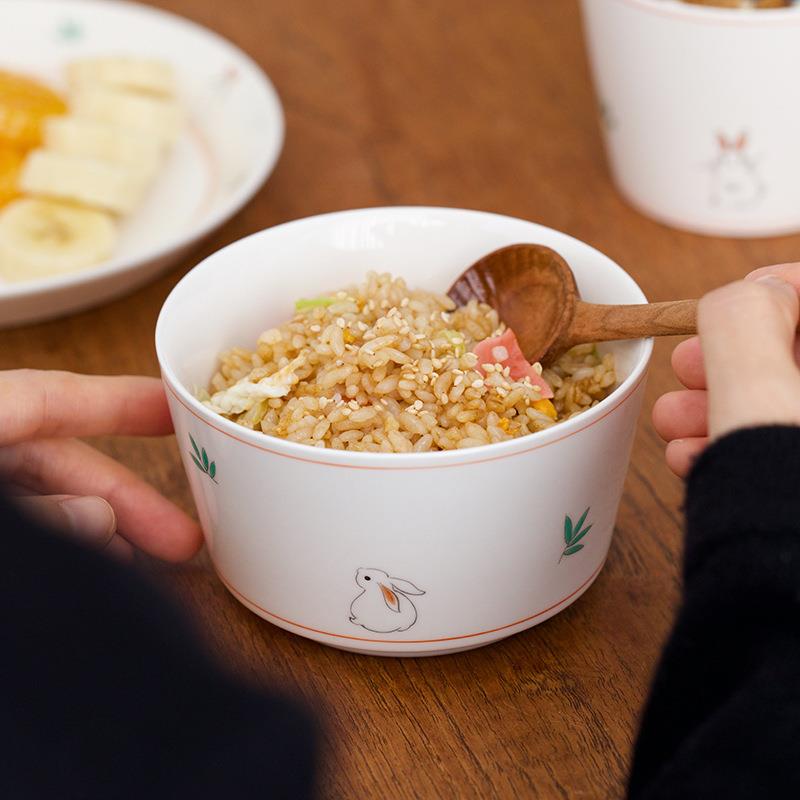 |爱天兔885真可|恬白古兔碗盘中古陶瓷饭碗水果彩盘家庭套装