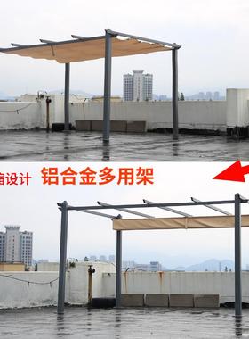 露庭院推拉台篷铝合NUB金雨棚室户缩外花园外遮阳棚手动伸家用停