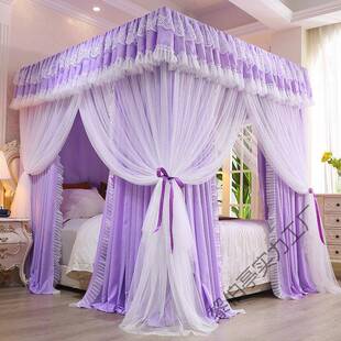 2025三门蚊帐家用公主开地风层落6ksDmjb6式双层防尘遮光床帘卧双