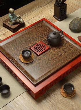 天然实木整块鸡号翅茶盘小黑檀茶海60736家简约花用梨木茶台工木