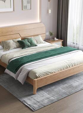 轻白奢FZV蜡木实木床.8米双人床婚主卧11.5米单人硬靠床实木家具