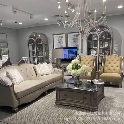 代式别墅欧客厅实木复古YFK高端轻奢沙发美式现简约花雕沙发组合