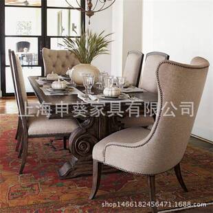 美式cz0018乡做村实木餐桌黑复古色曲柳旧餐桌高背餐椅六人水长方