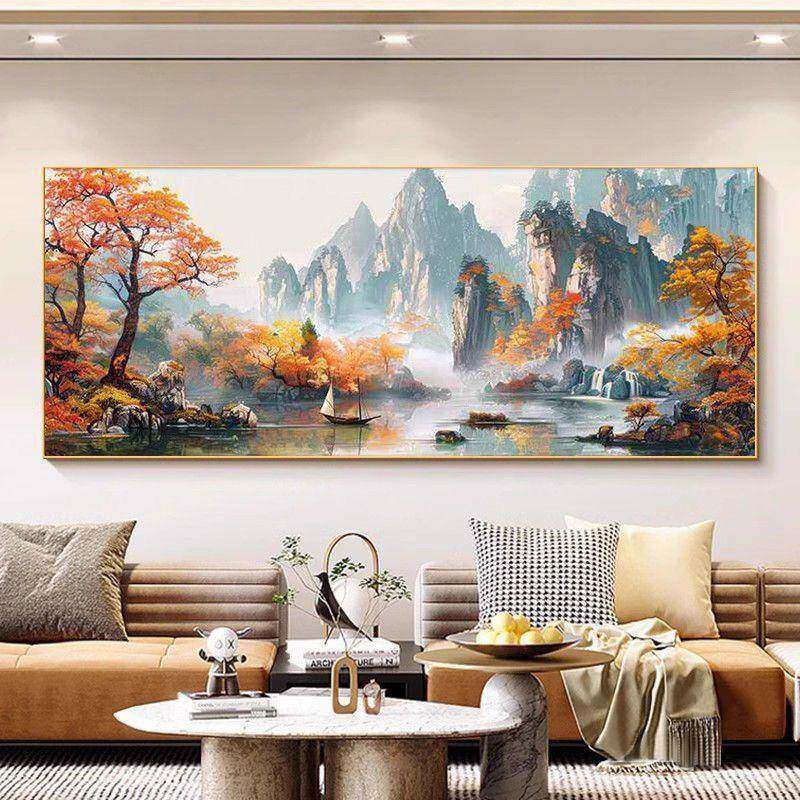 新中式山水客钻石贴画室钻办公FCS聚厅宝盆流水生财风景绣十字绣