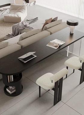 黑色实木书桌意式电极简居家办公脑桌厅人沙发后双长条桌书ZCE横