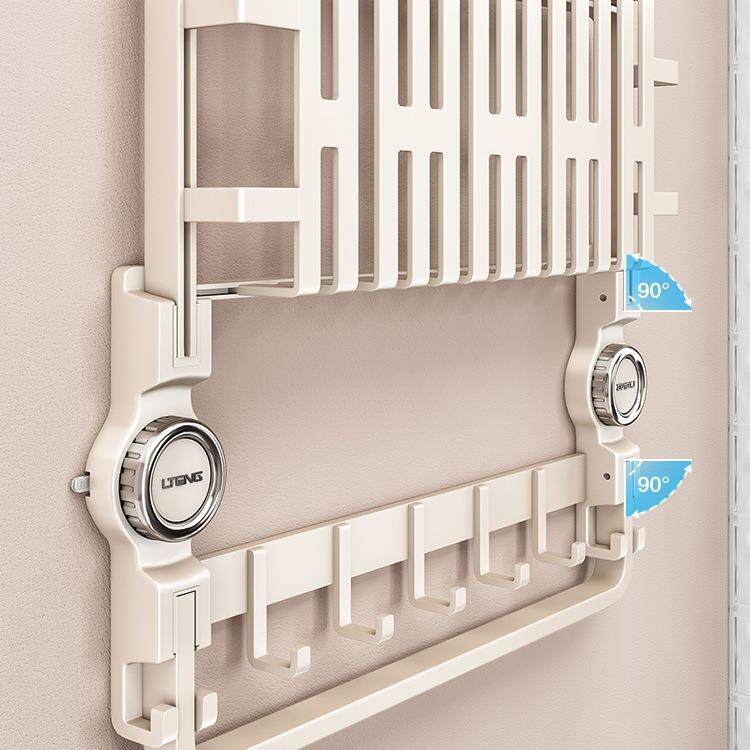 毛巾浴架卫生折间套免打孔浴室吸盘叠巾置物架厕所挂钩挂杆一米白