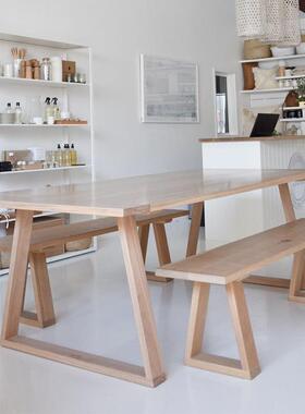 日式木餐桌椅组合家闲IPQ用餐厅简实店约原木饭桌餐饮休白蜡木餐