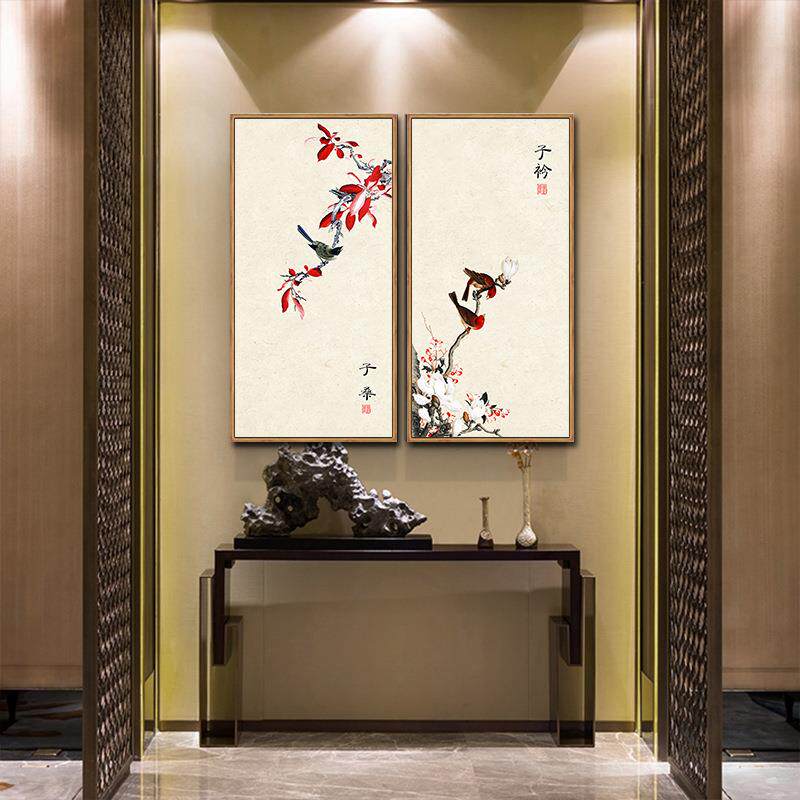 新中式厅装饰画工笔客花鸟画喜上梢餐厅IED挂画中国风国走眉廊墙