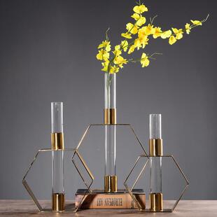 现代00001创几何金插花器属意简约软装饰品雅优玻璃管客厅桌面饰