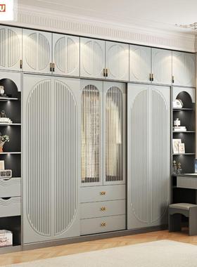 洪实福木质灰色欧式推拉门书桌柜家用卧室储物柜移衣门衣FEM大橱