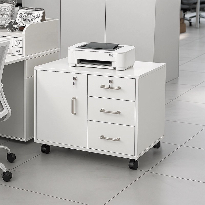 工位文件柜办公桌侧边置物柜桌下收纳储物柜带锁抽屉打印机置物架