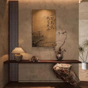 新中古典字风景画客餐厅民宿玄关茶室山壁HAA画意式境水竖版装饰