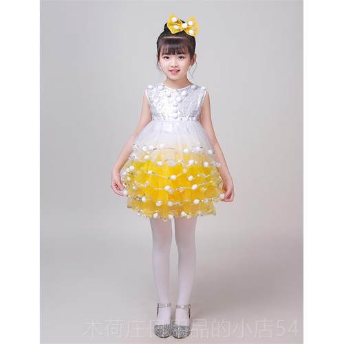 正品六一儿童蓬蓬裙演出服班幼儿黄舞蹈服童色可爱公主女裙小亮片