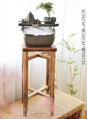 正品迷创意新中式木架假山流器喷泉可养摆鱼陶鱼水缸客厅落地件工