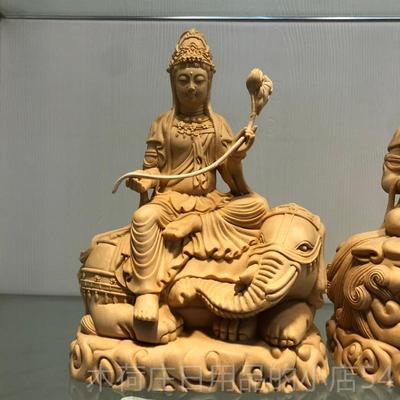 正品桧木雕大号文殊普贤物观菩萨人佛像摆件奉家居寺音庙供装饰工