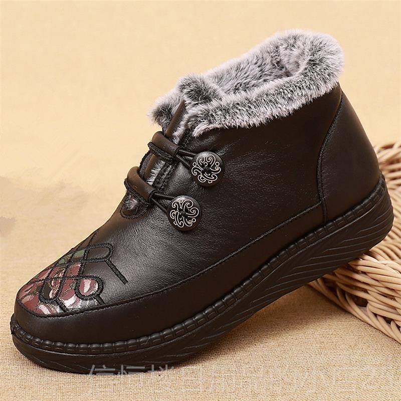 高档绣花妈妈鞋棉冬季保暖防滑鞋短靴年奶奶棉靴人中老加绒老女鞋