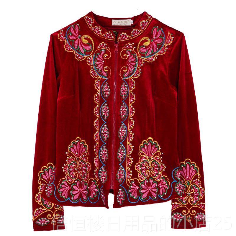 高档新疆舞女蹈演出服维族服装金丝上衣广场舞蹈民服饰春秋族绒季