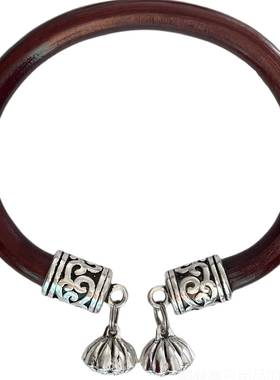 正品西藏天然铃正品鸡血藤手镯女吊坠款男藏银镯情侣族民风木铛质