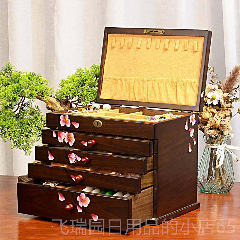 正品实首饰盒带锁饰品手项链戒指手镯木耳环表收纳盒式绒布手饰品