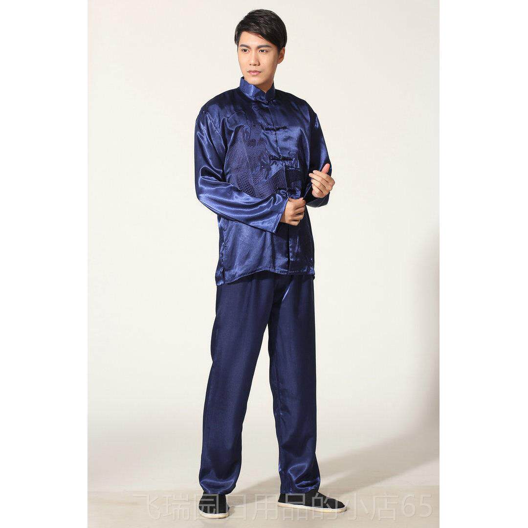 正品国式绣龙男子长袖薄唐汉代夫装衬衫太极套装中表演服装功夏秋