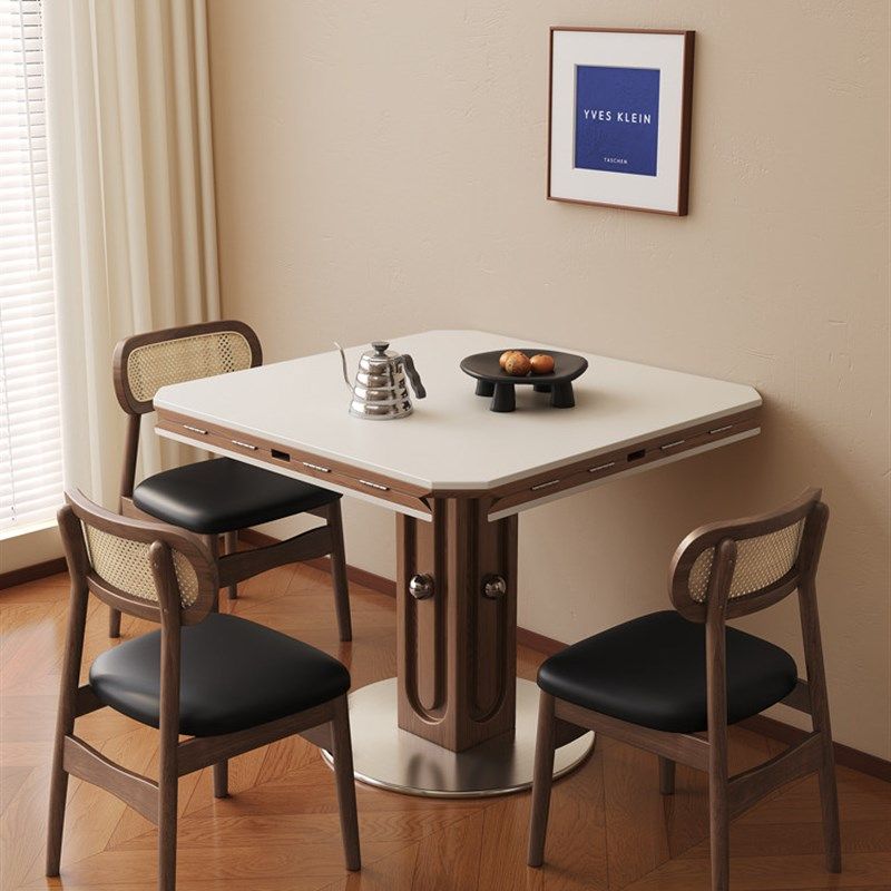 中古风洞石岩板餐桌椅正方形四面折叠方圆两用伸缩折叠小户型圆桌,住宅家具,岩板餐桌,淘宝优惠券,粉丝福利购,淘宝优惠卷