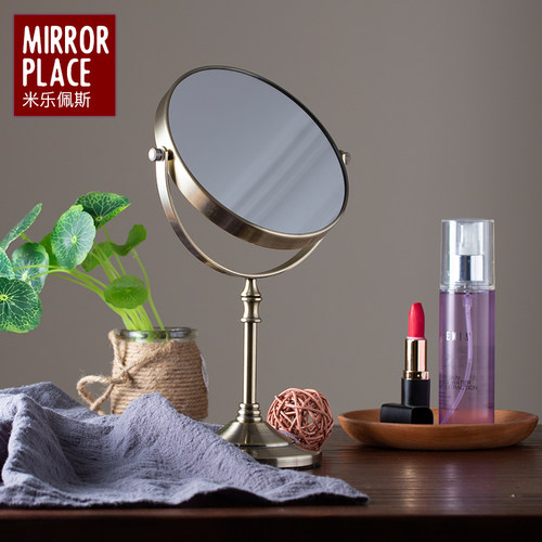 米乐佩斯化妆镜台式桌面梳妆镜复古欧式双面镜放大金属玻璃镜卧室