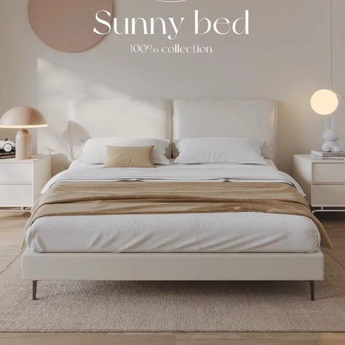 法式奶油风小象耳朵真皮床现代简约小户型主卧1米8双人床软包婚床