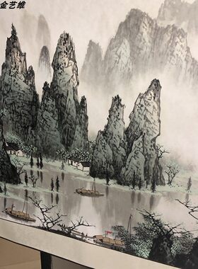 客厅办公室山水装饰画 白雪石 千峰竞秀 桂林山水横幅挂轴画风景